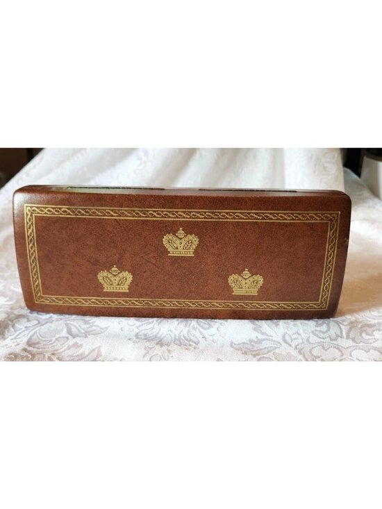 Shields Other - Vintage 1970s Shields Mens Brown Gold Crown Pattern Jewelry Box Clamshell Velour
